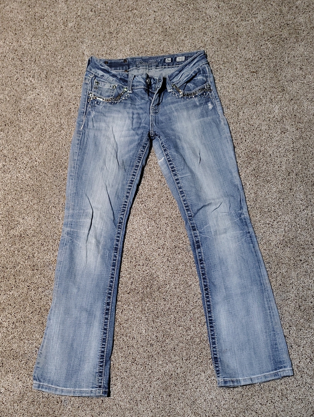Miss Me Light Blue Bootcut Jeans with Pocket Embellishments